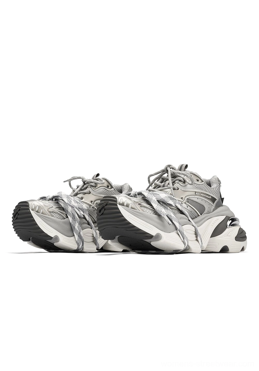 Silver unisex chunky sneakers product image showcasing a statement platform shape for Seoul fashion and techwear outfits