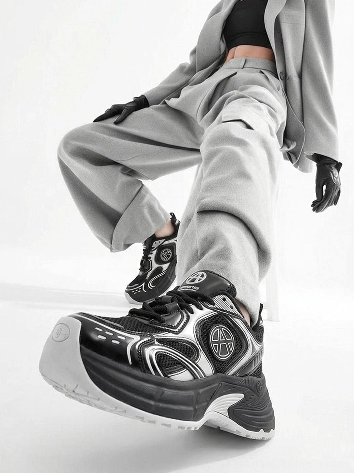 Silver Wave chunky dad sneakers with an elevated visual profile and deep sculpted sole for modern casual outfits