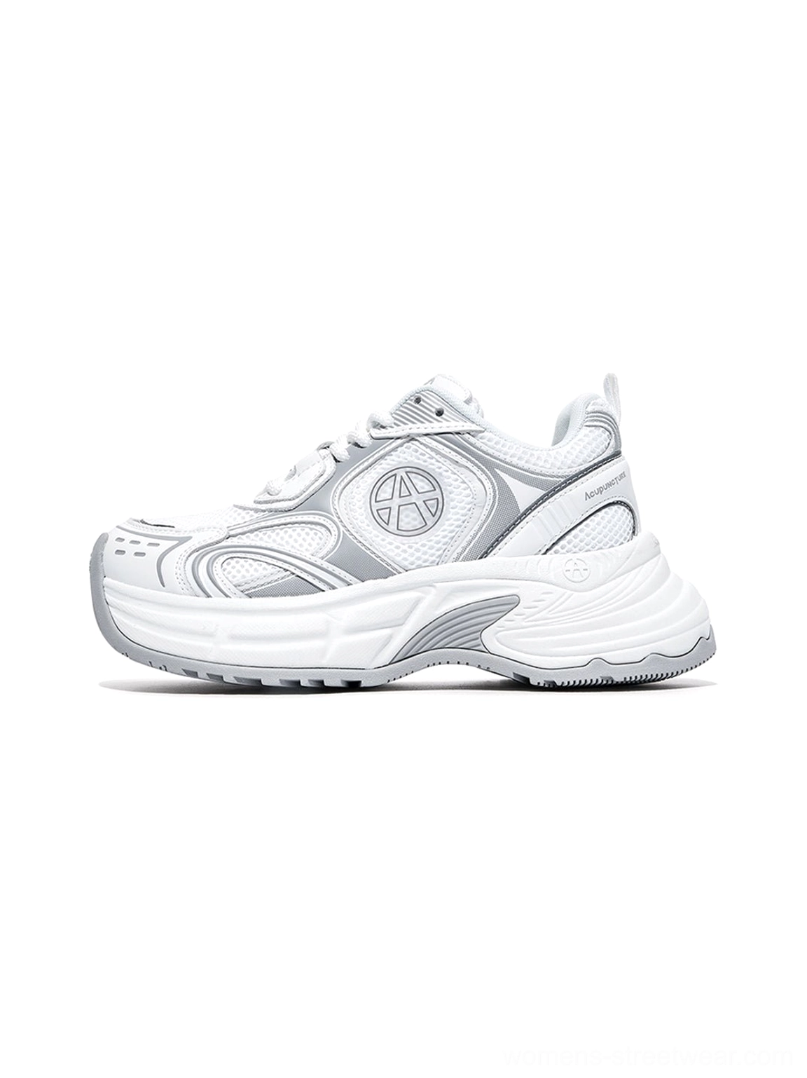 Silver Wave chunky dad sneakers designed for Korean streetwear outfits with a bold layered upper and cushioned chunky fit