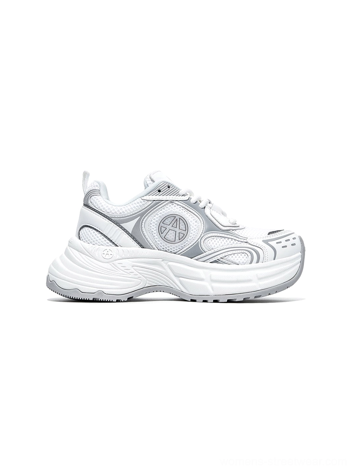 Silver Wave chunky dad sneakers highlighting metallic wave styling and a confident oversized silhouette for urban outfits
