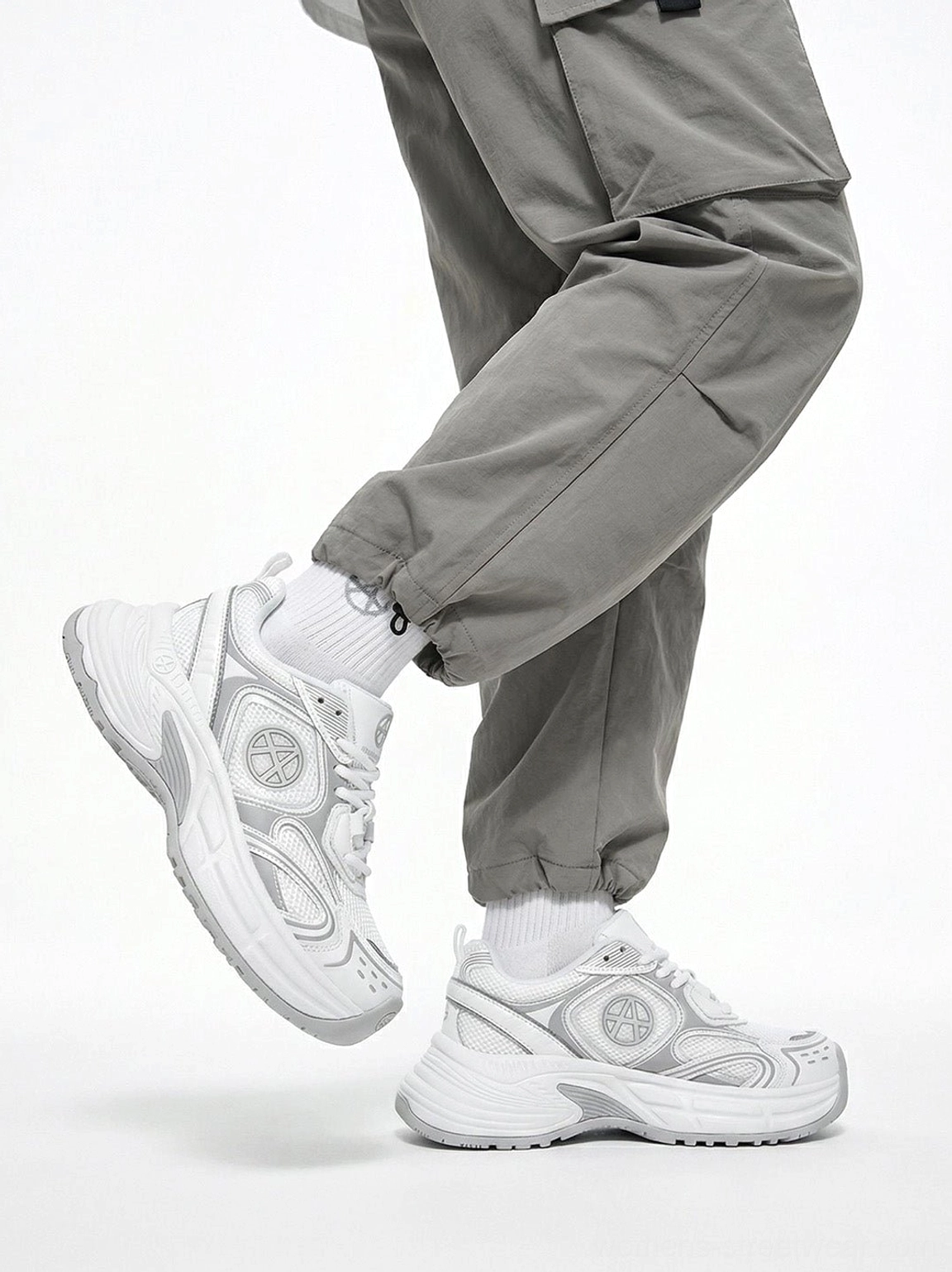 Silver Wave chunky dad sneakers with mixed texture upper and oversized sole styled as contemporary women's casual streetwear footwear