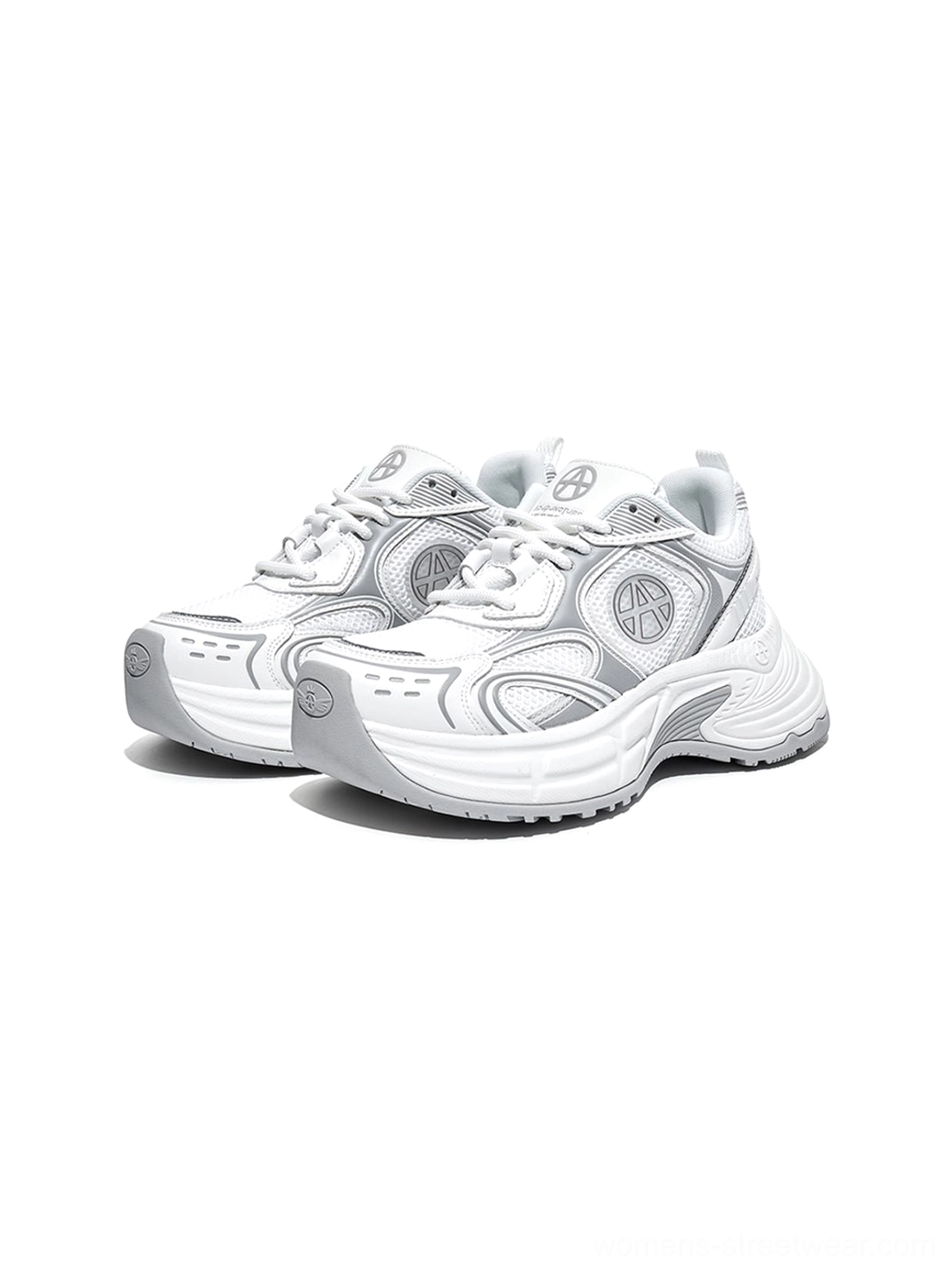 Silver Wave chunky dad sneakers combining retro athletic inspiration with modern Seoul street fashion and layered technical details