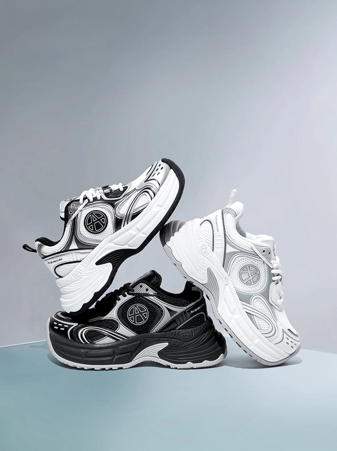 Silver Wave chunky dad sneakers statement streetwear shoes with mixed synthetic construction and a deeply sculpted sole