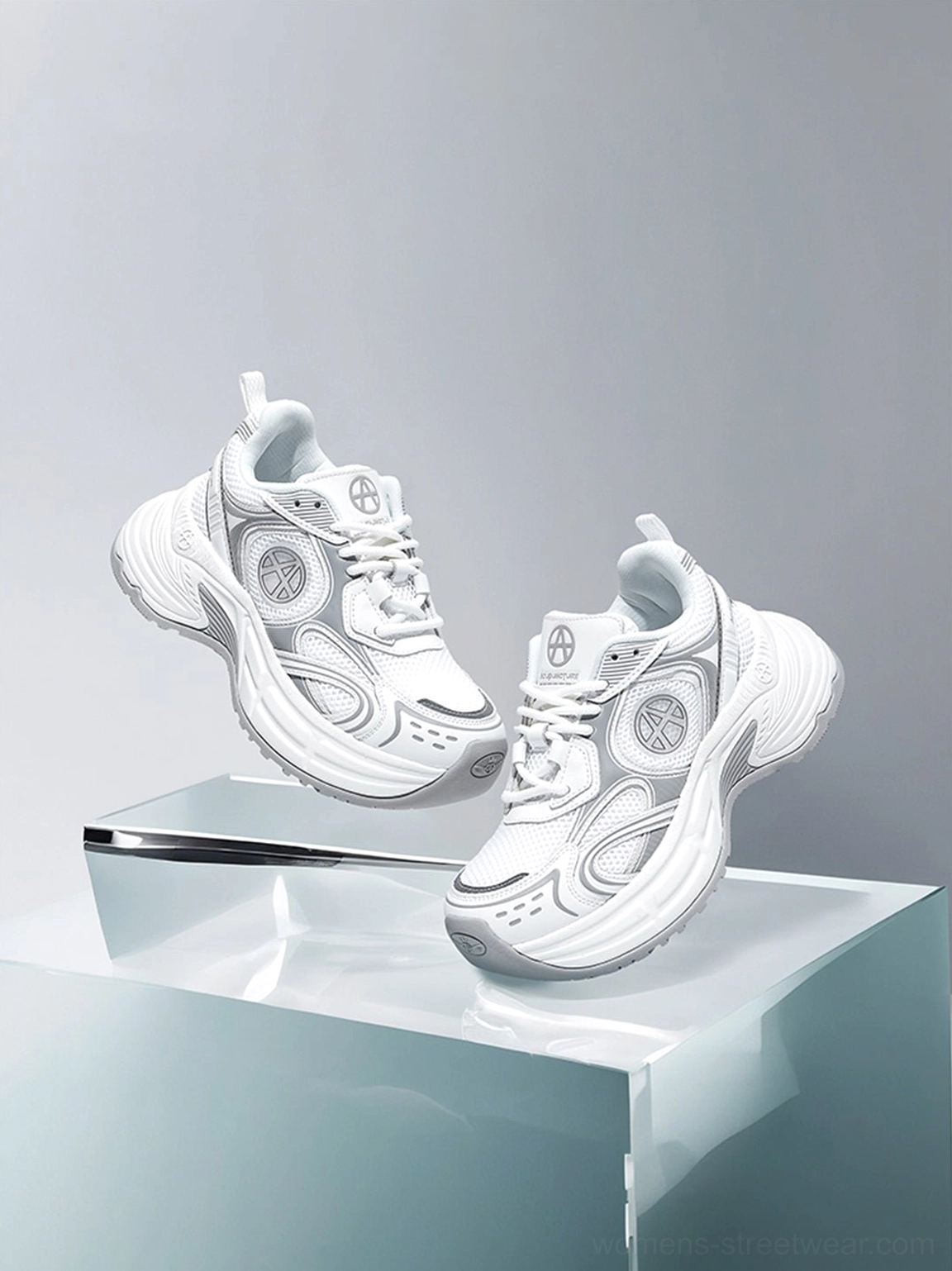 Silver Wave chunky dad sneakers with technical wave panel construction and comfortable cushioned runner shape for everyday wear