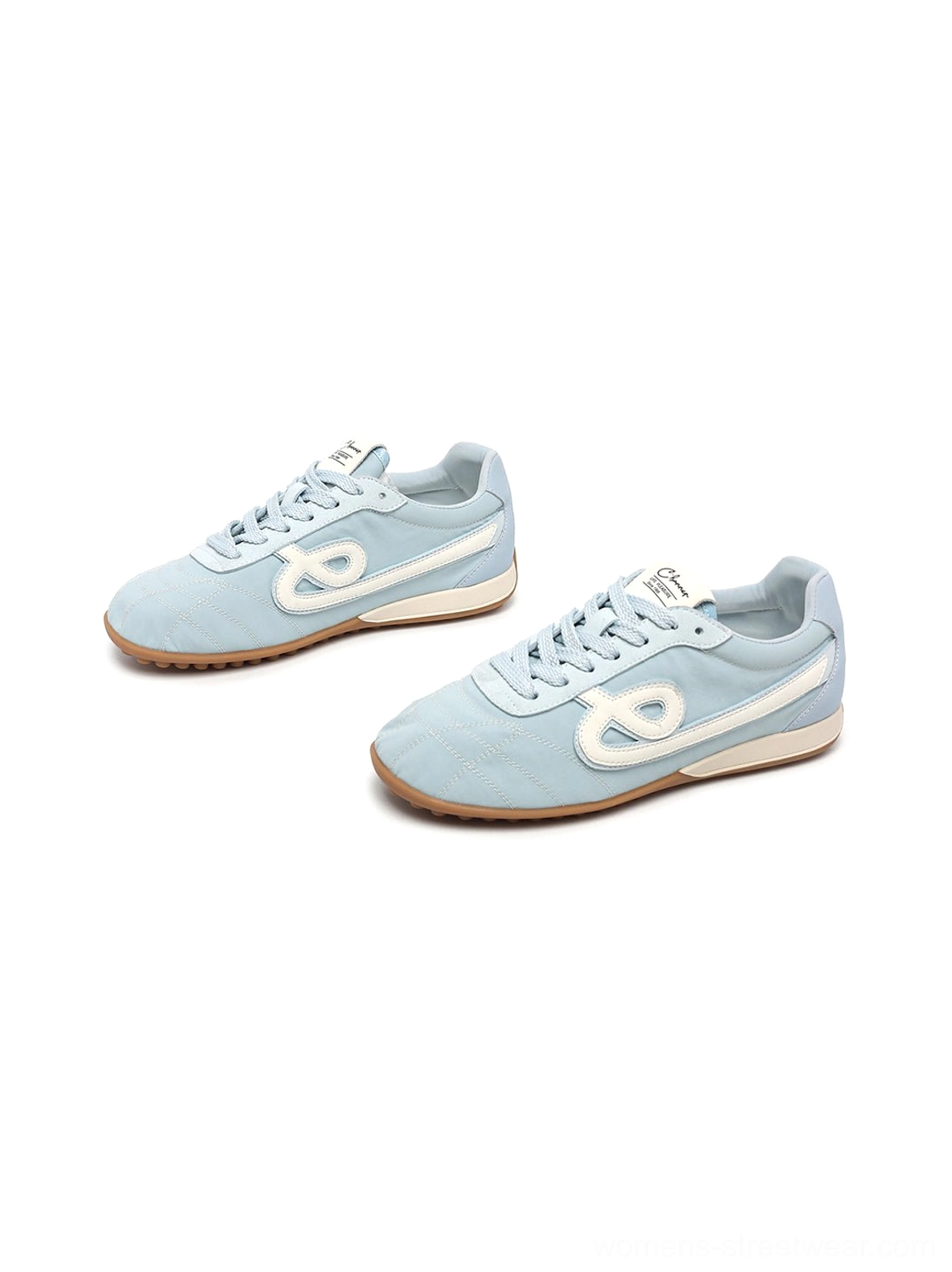 Sky blue quilted gum sole retro streetwear sneakers low-top silhouette product view