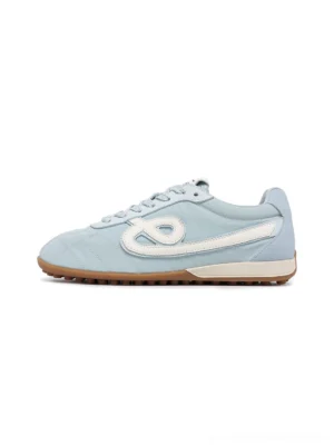 Sky blue quilted gum sole retro streetwear sneakers side profile with contrast side insert