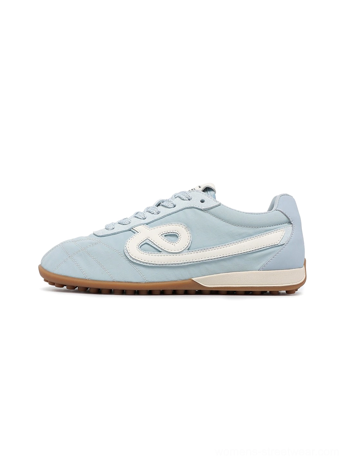 Sky blue quilted gum sole retro streetwear sneakers side profile with contrast side insert