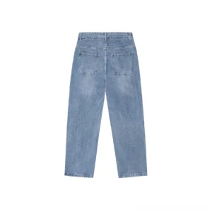 Skyfade light blue straight leg jeans back view with classic rear patch pockets and clean washed denim finish