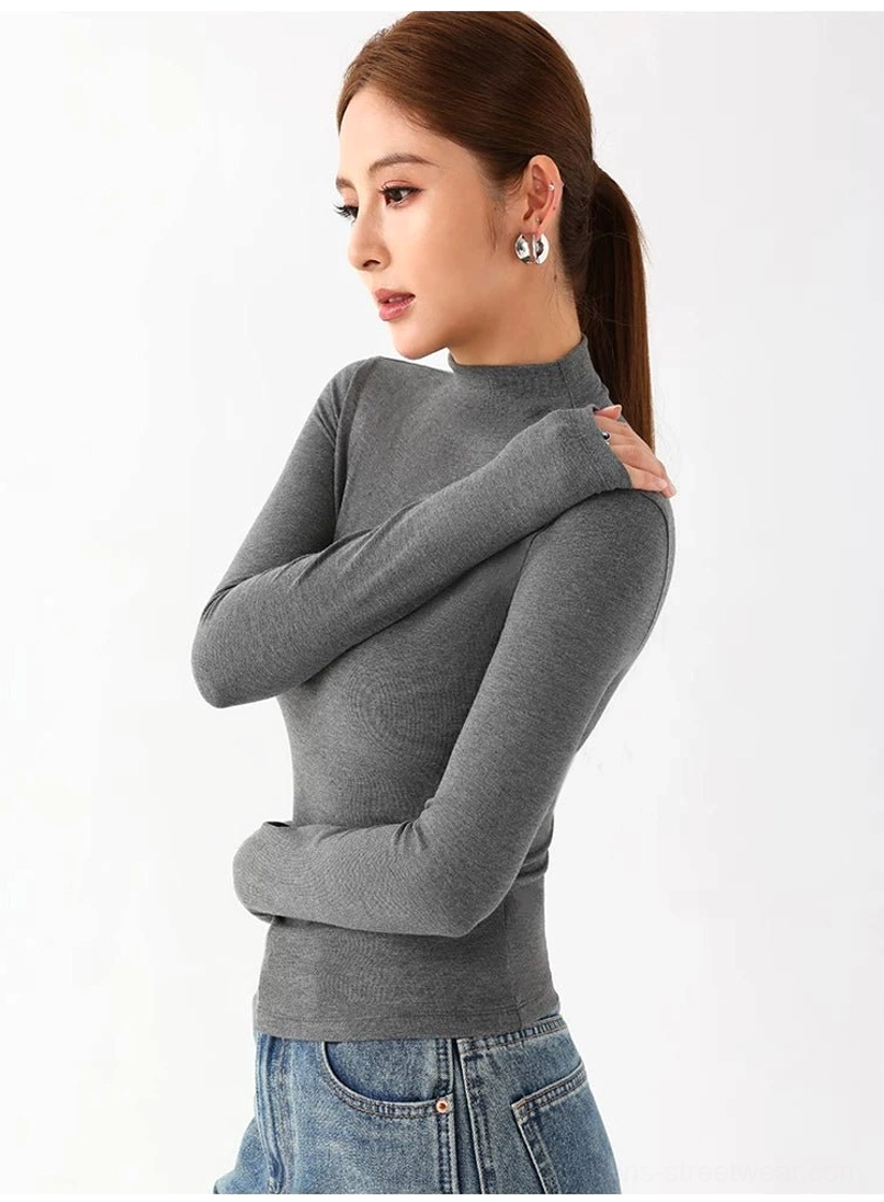 Slim fit stretch mock neck knit top for women's Acubi fashion and everyday layering outfits