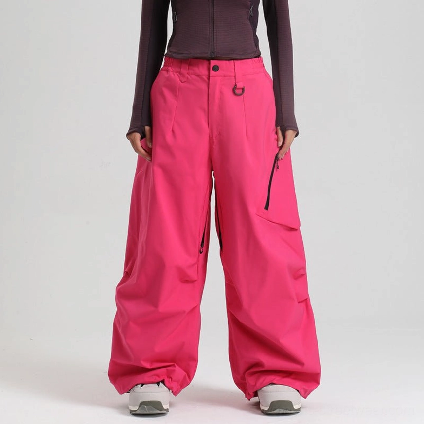 Snow pants waistband detail mid-rise belt loops dual snaps stretch wind guard comfortable fit