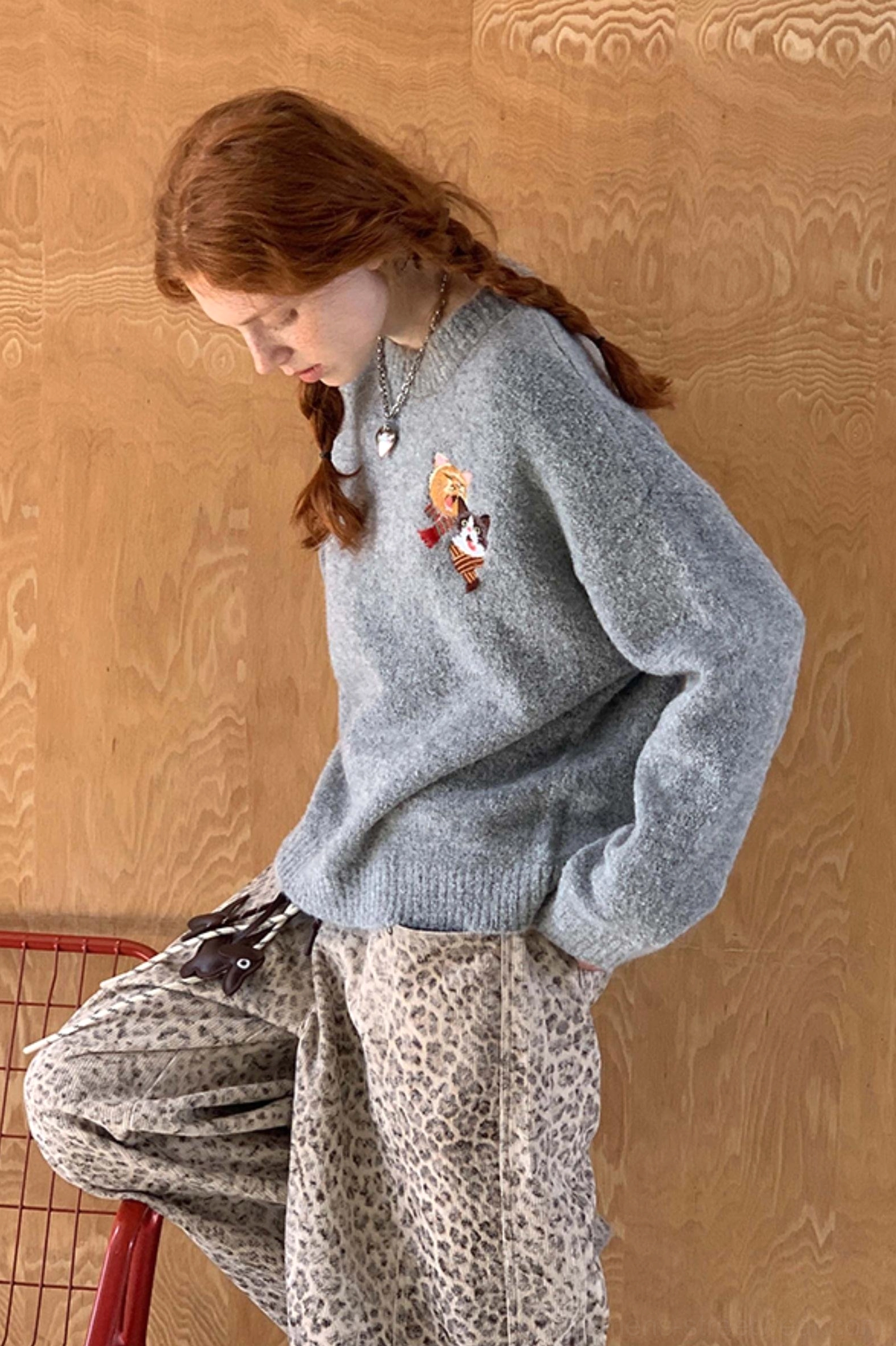 Soft textured cat knit sweater product image for relaxed Acubi inspired streetwear outfits