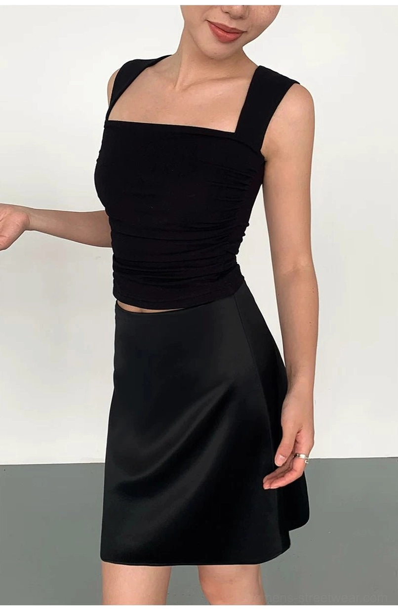 Minimal solid color ruched cropped tank top for Korean fashion and Y2K streetwear styling