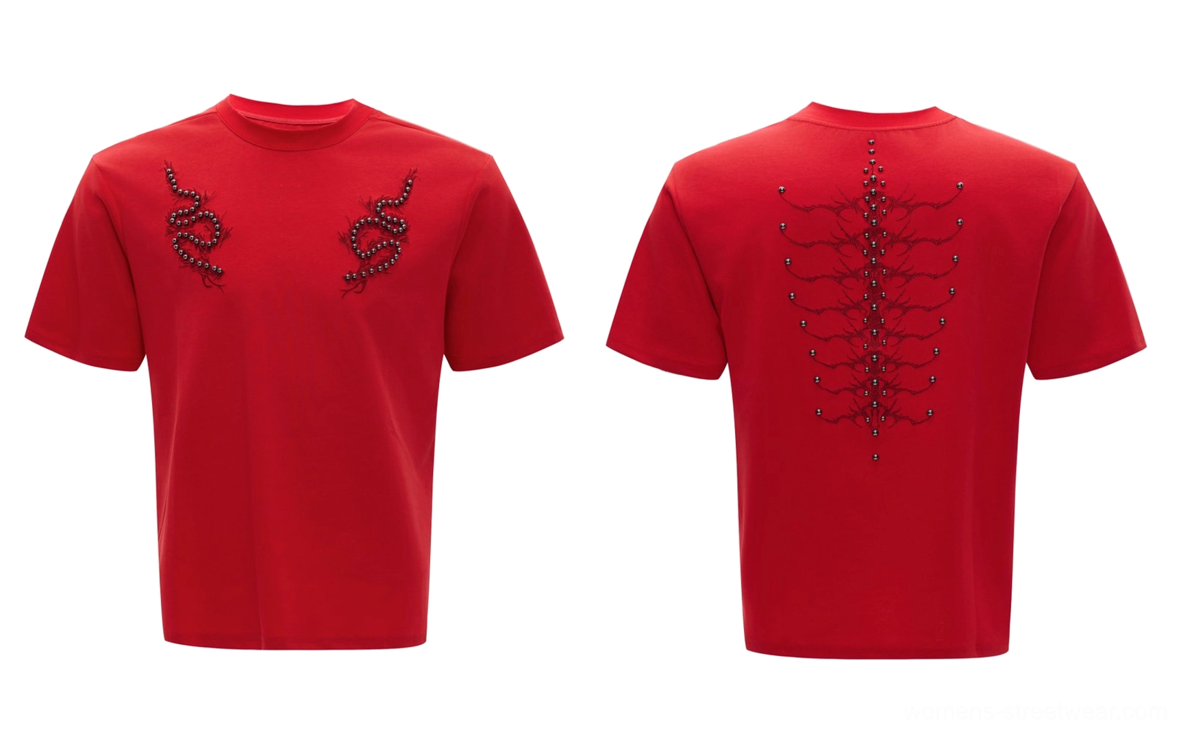 Spine crystal studded fitted crew neck T-shirt product image in a contemporary Y2K streetwear silhouette
