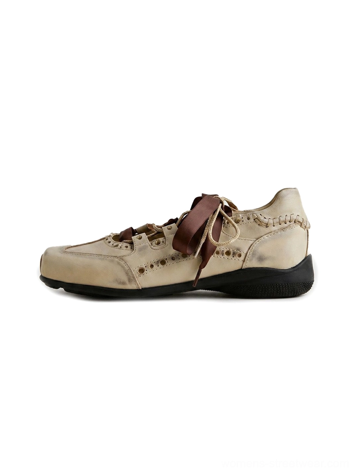 Square toe satin ribbon lace-up ballet trainer sneakers close-up design image