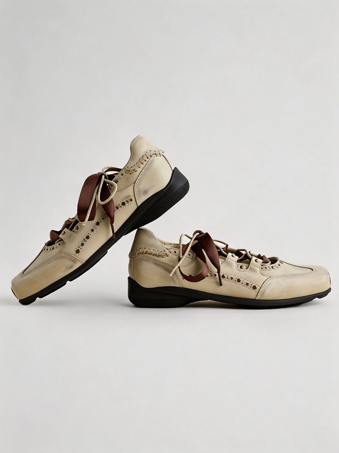 Square toe satin ribbon lace-up ballet trainer sneakers flat sole detail image