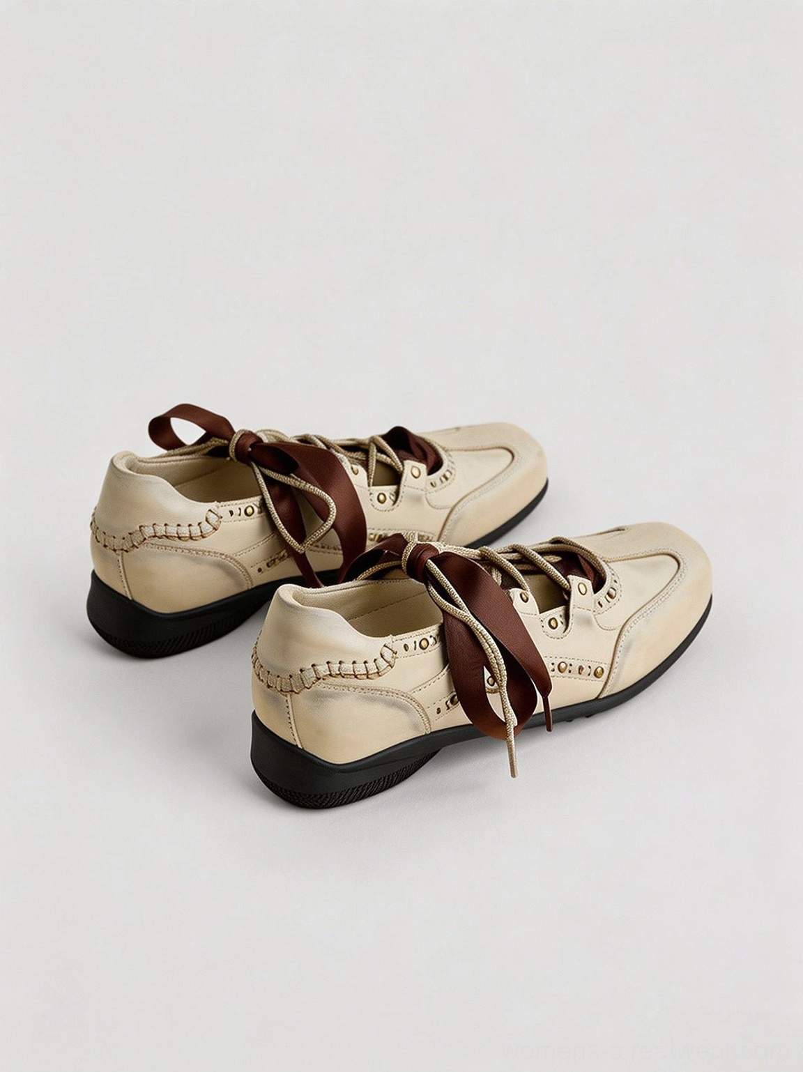 Square toe satin ribbon lace-up ballet trainer sneakers side profile product image