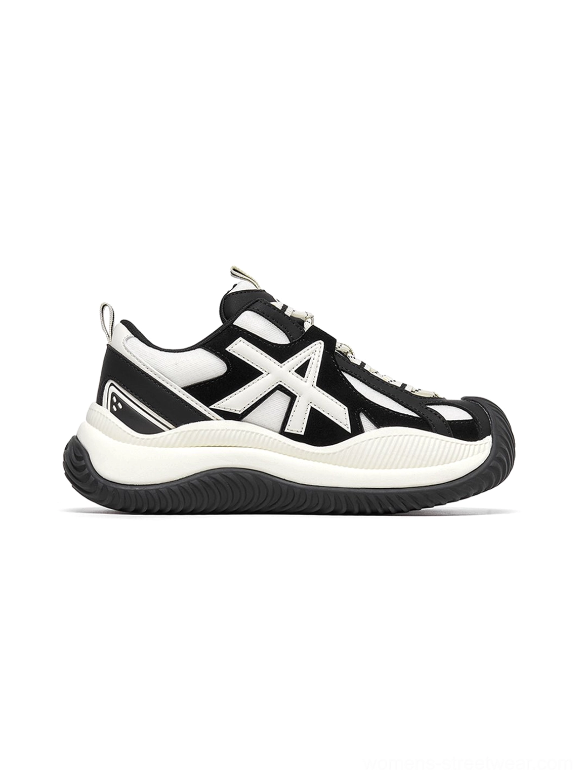Black colorway chunky sneakers pure streetwear edge bold statement monochromatic color palette professional presentation