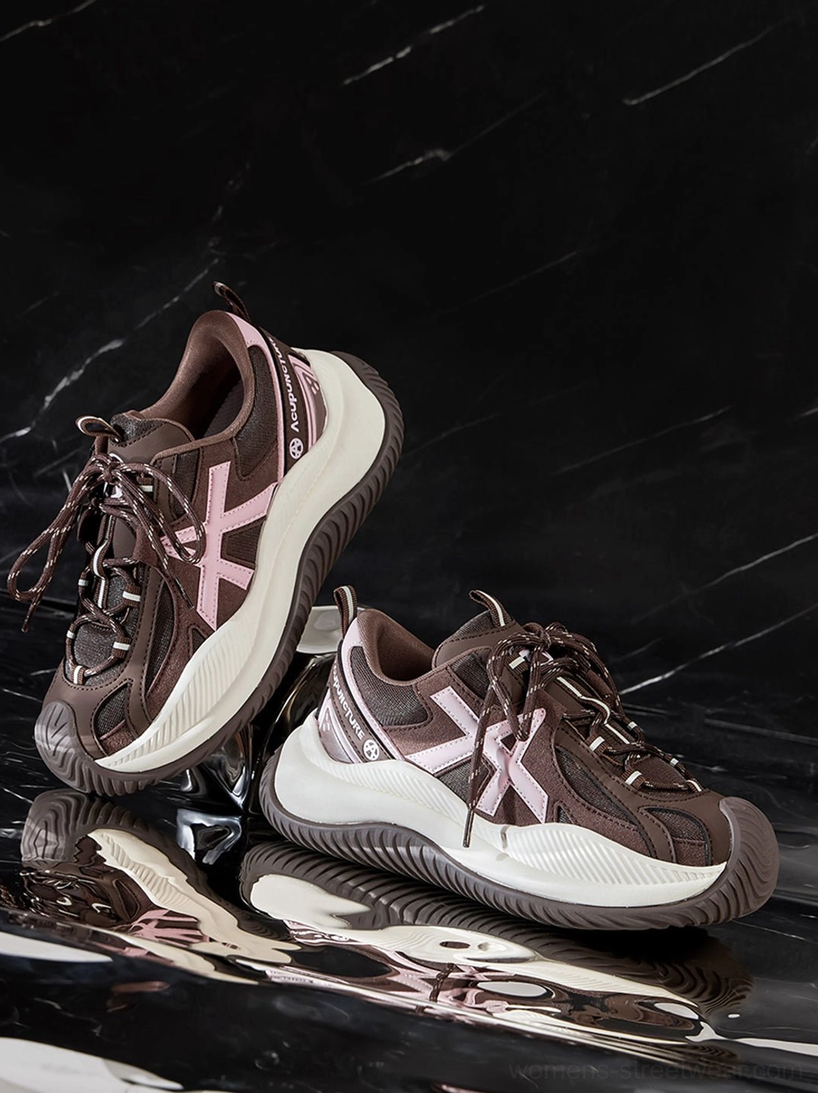 Black wave-sole chunky sneakers complete pair presentation pure streetwear aesthetic professional product photography