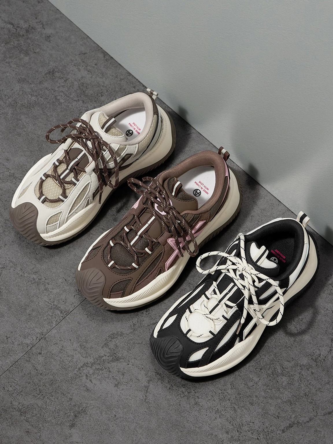 Final product showcase wave-sole chunky sneakers complete collection all features highlighted professional photography