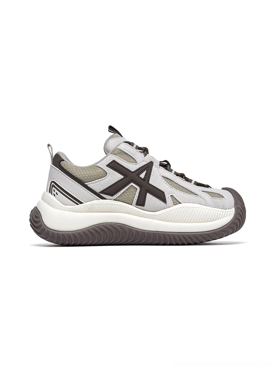 Toe box reinforcement detail chunky sneakers durable construction cross decoration structural design engineering