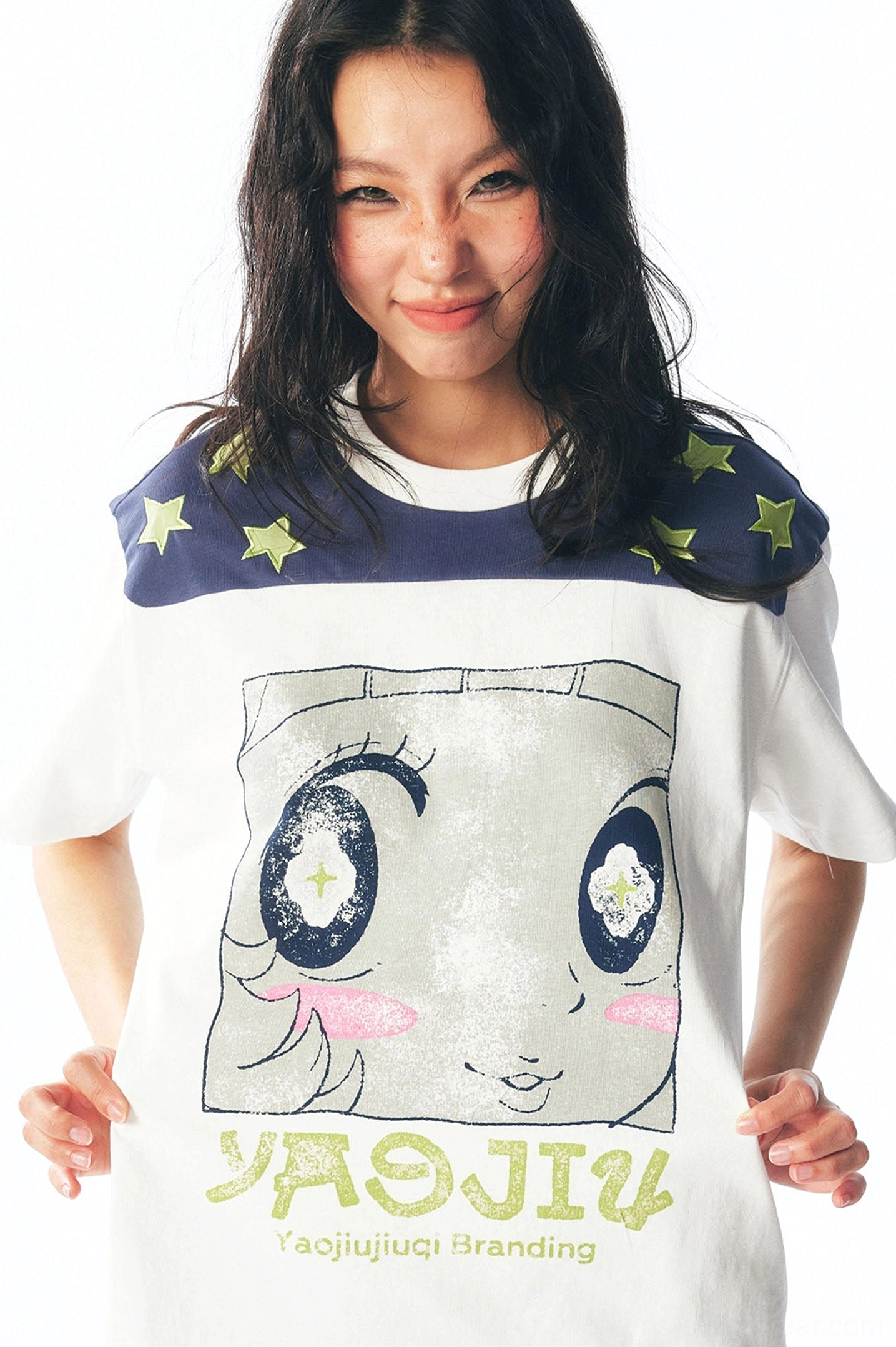 Star shoulder cartoon graphic unisex streetwear tee alternate product view