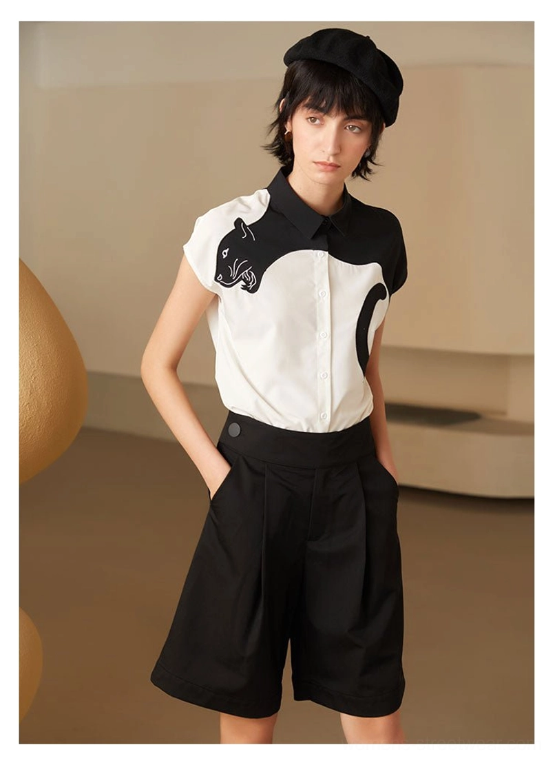 Statement panther blouse product image with monochrome color blocking and contemporary streetwear appeal