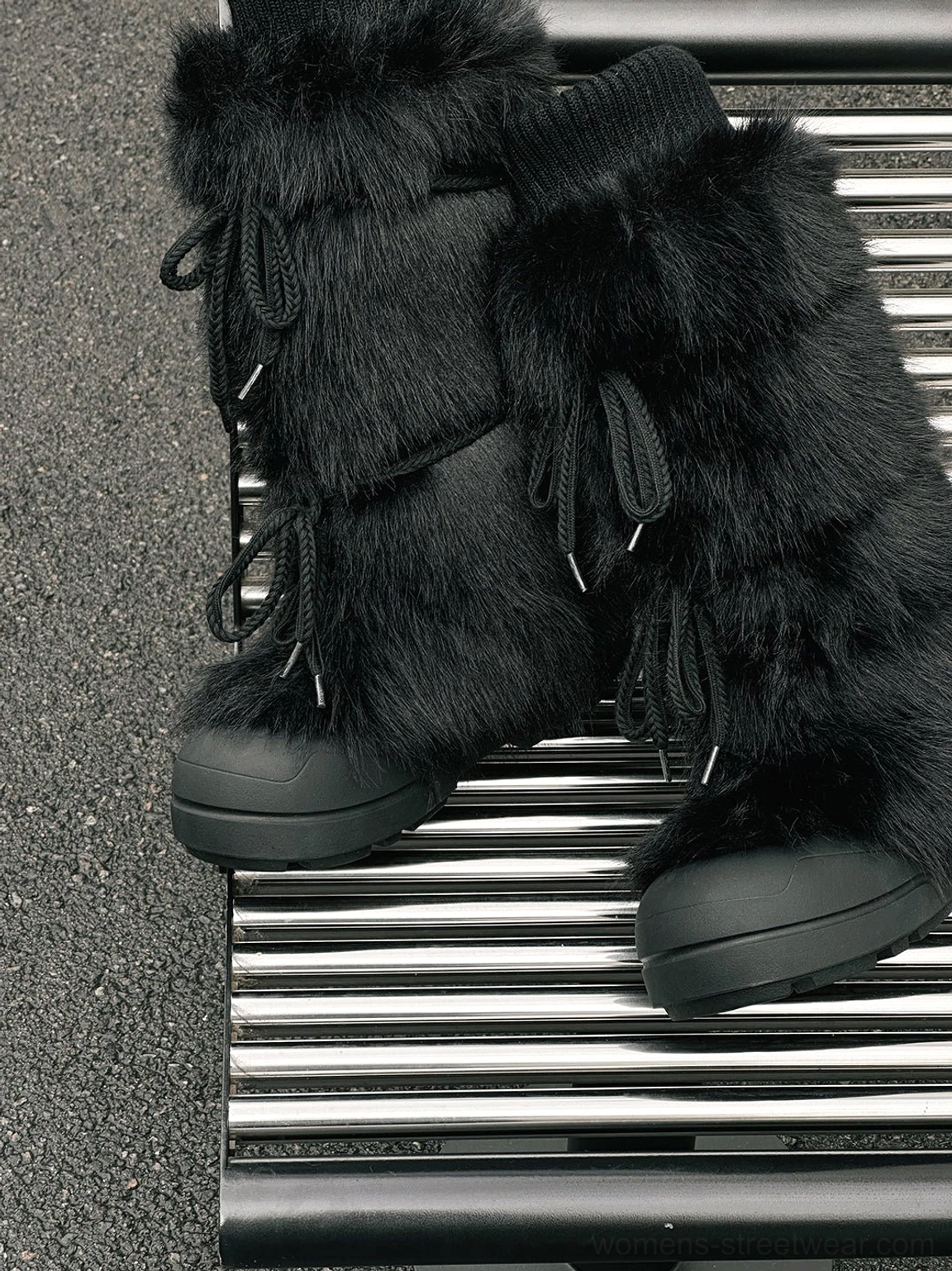 Statement plush-lined tall platform boots with lifted sole for Y2K streetwear looks