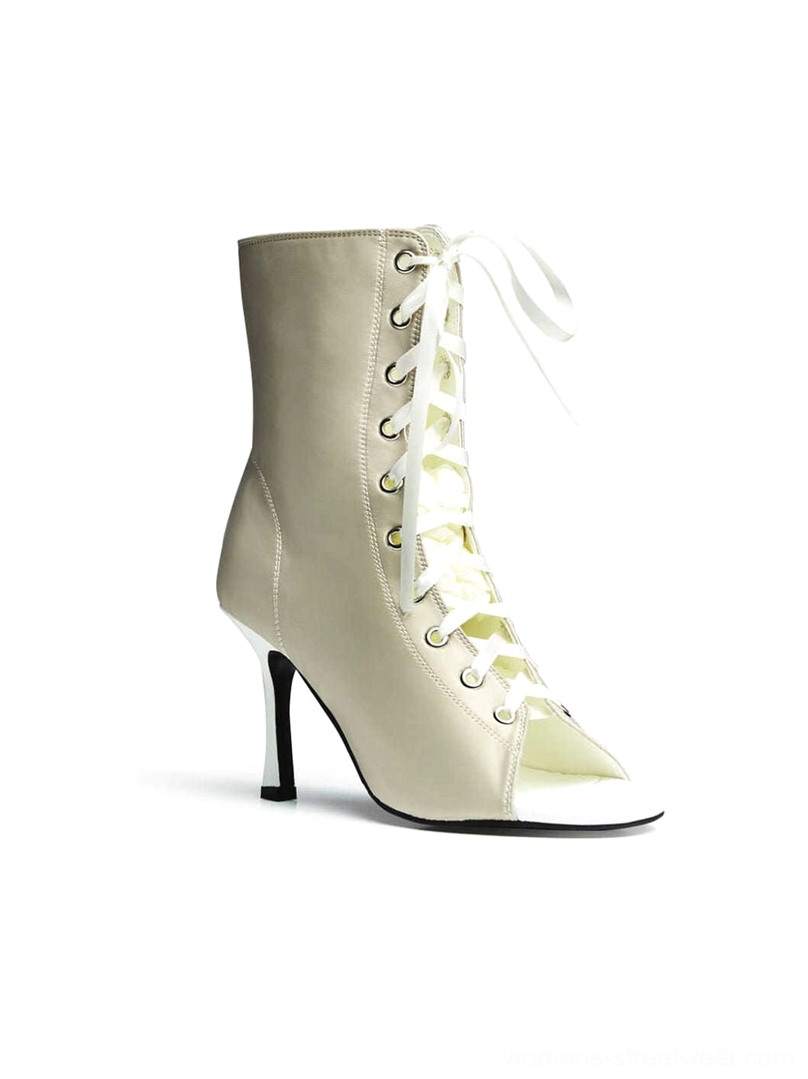 Statement satin lace-up peep-toe ankle heels designed for Y2K streetwear and nightlife styling