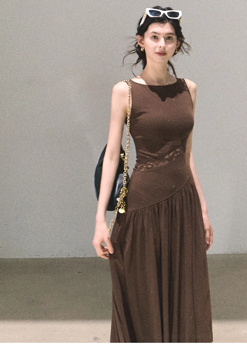 Streetwear lace waist dress with fitted bodice asymmetric seam and modern mini and maxi styling options