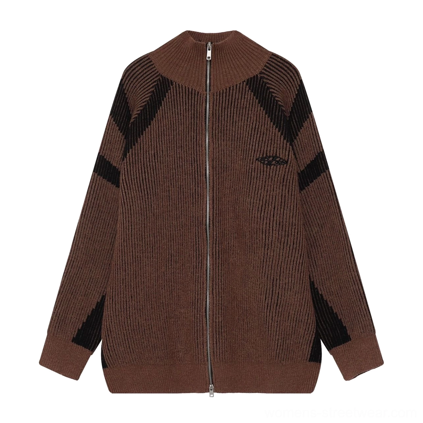 Streetwear oversized high-neck cardigan in textured ribbed knit with relaxed proportions and easy layering design