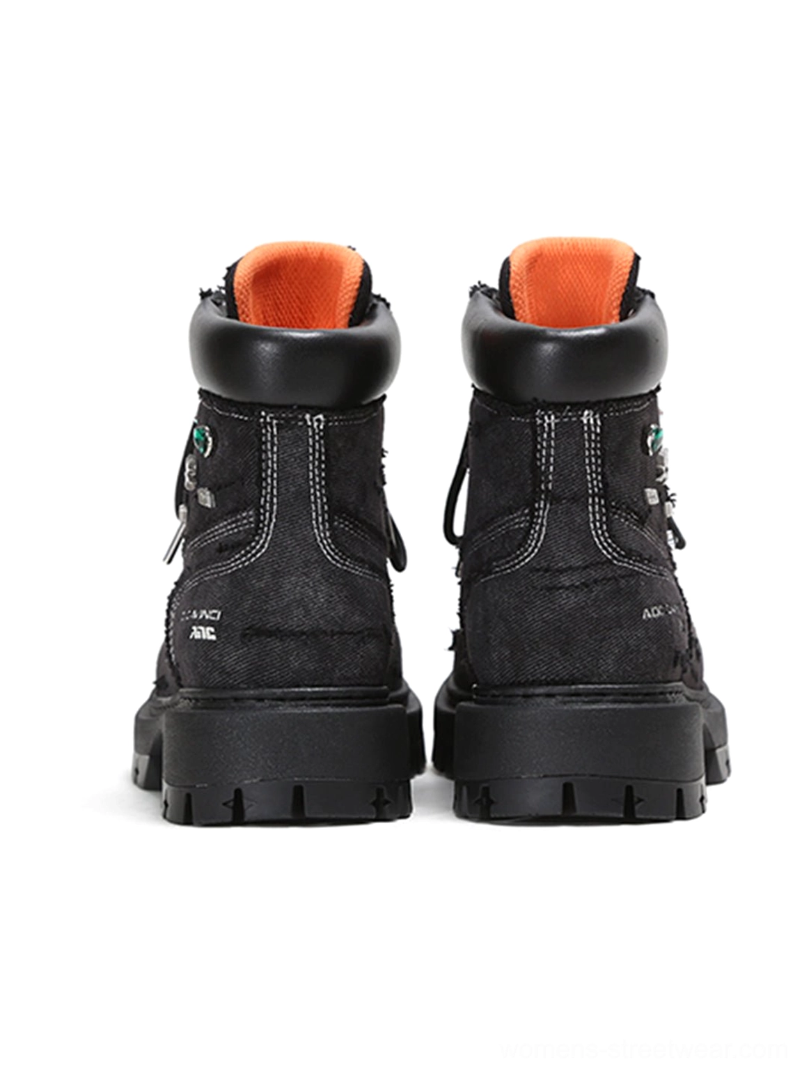Streetwear platform combat boots with distressed texture metal accents and elevated chunky sole for everyday urban styling