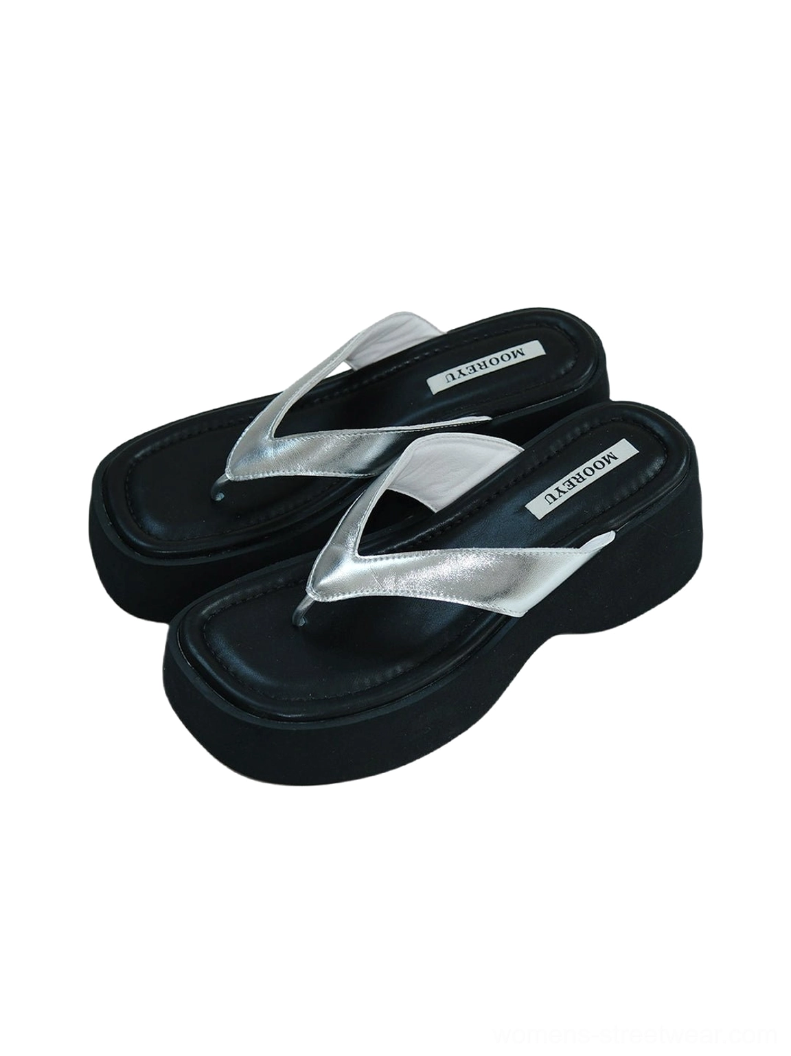 Streetwear platform flip-flops with open toe construction and statement chunky sole