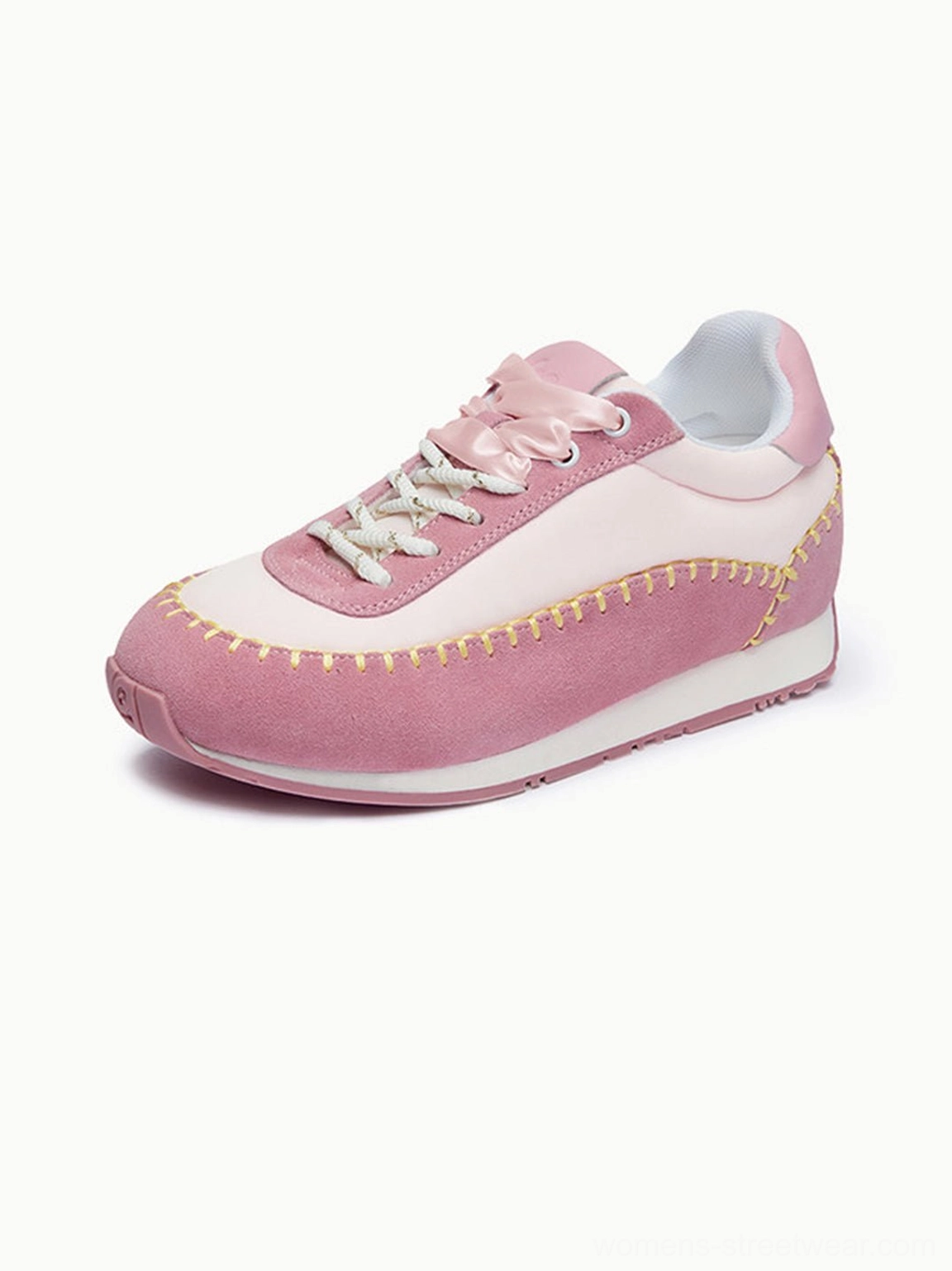Streetwear platform sneakers with color-blocked panels, contrasting seams, fabric lining, and height-enhancing sole