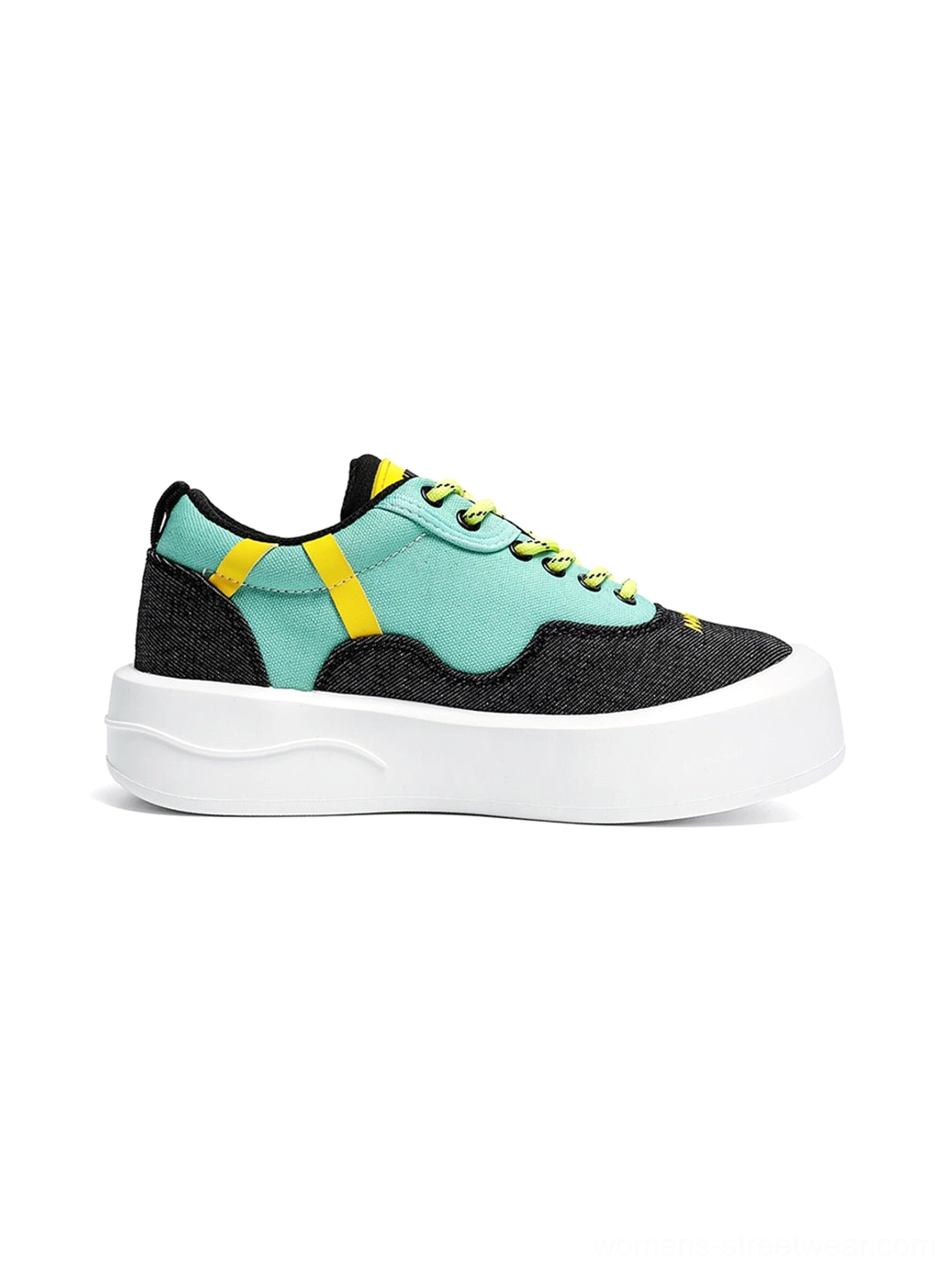 Streetwear platform sneakers in vivid color combinations with canvas upper low-top fit and chunky white outsole
