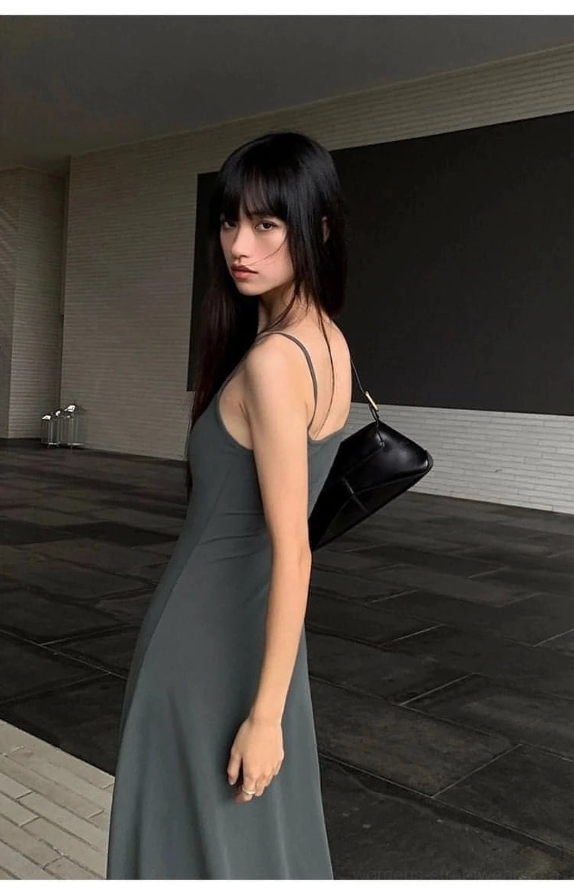 Stretch cotton maxi slip dress designed for casual summer outfits and minimalist street style layering