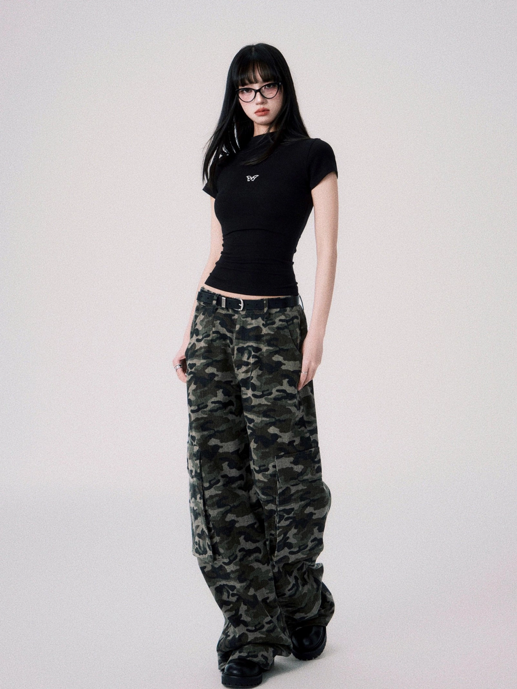 Stretch modal butterfly crop top designed for Korean fashion and contemporary Seoul streetwear outfits