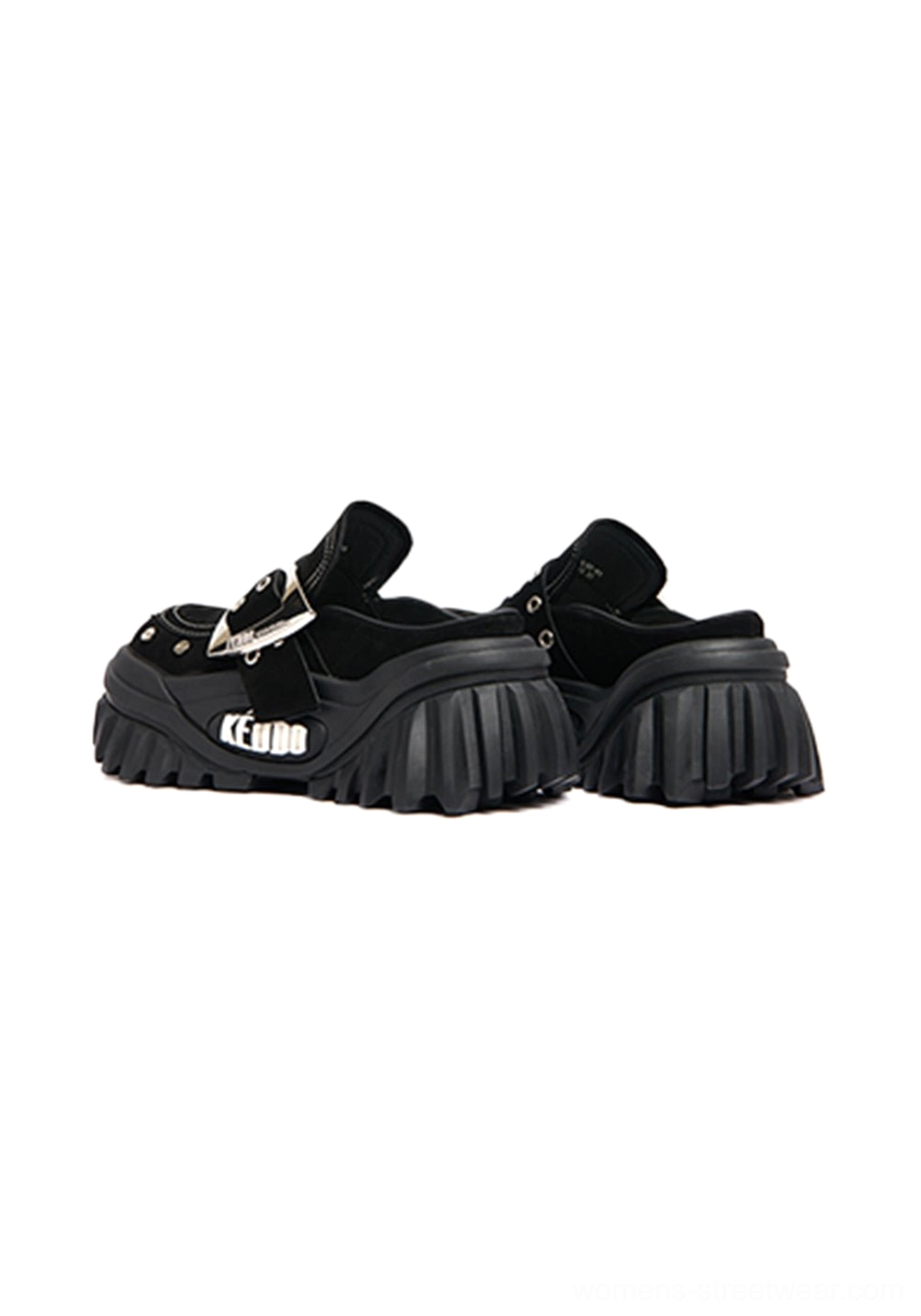 Studded buckle platform Mary Jane mule shoes in a bold chunky silhouette, designed for Y2K, Korean, and alternative streetwear outfits