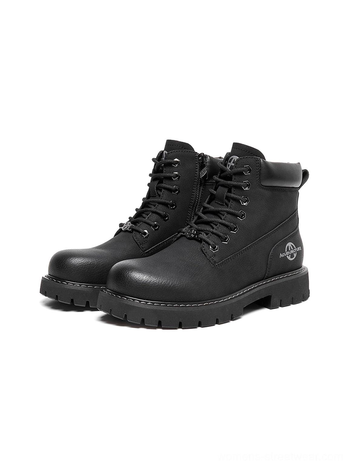 Tactical zip-front ankle boots contrast color blocking design element visual depth streetwear styling
