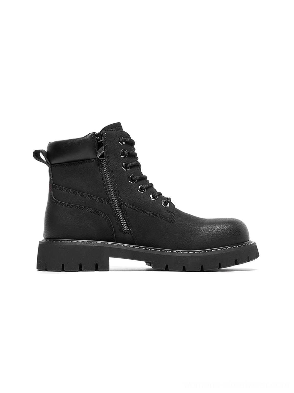 Tactical zip-front ankle boots minimal care maintenance easy clean synthetic upper practical design