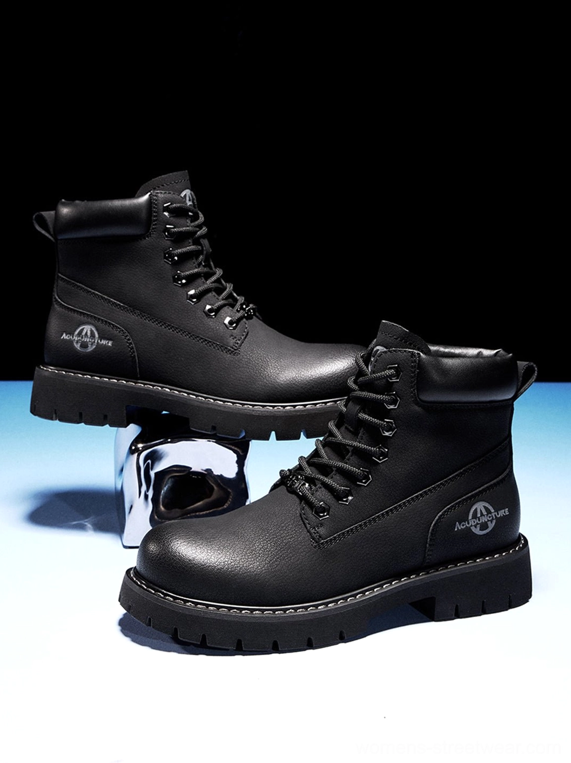 Tactical zip-front ankle boots texture detail smooth synthetic upper material quality construction