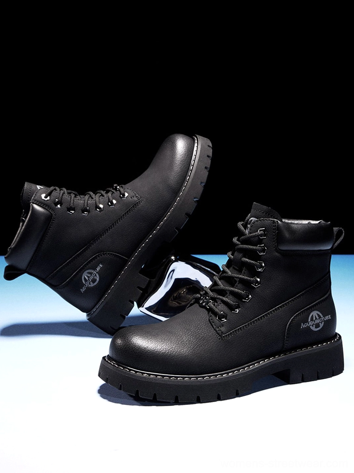 Tactical zip-front ankle boots worn styling dark outfit minimalist streetwear coordination example