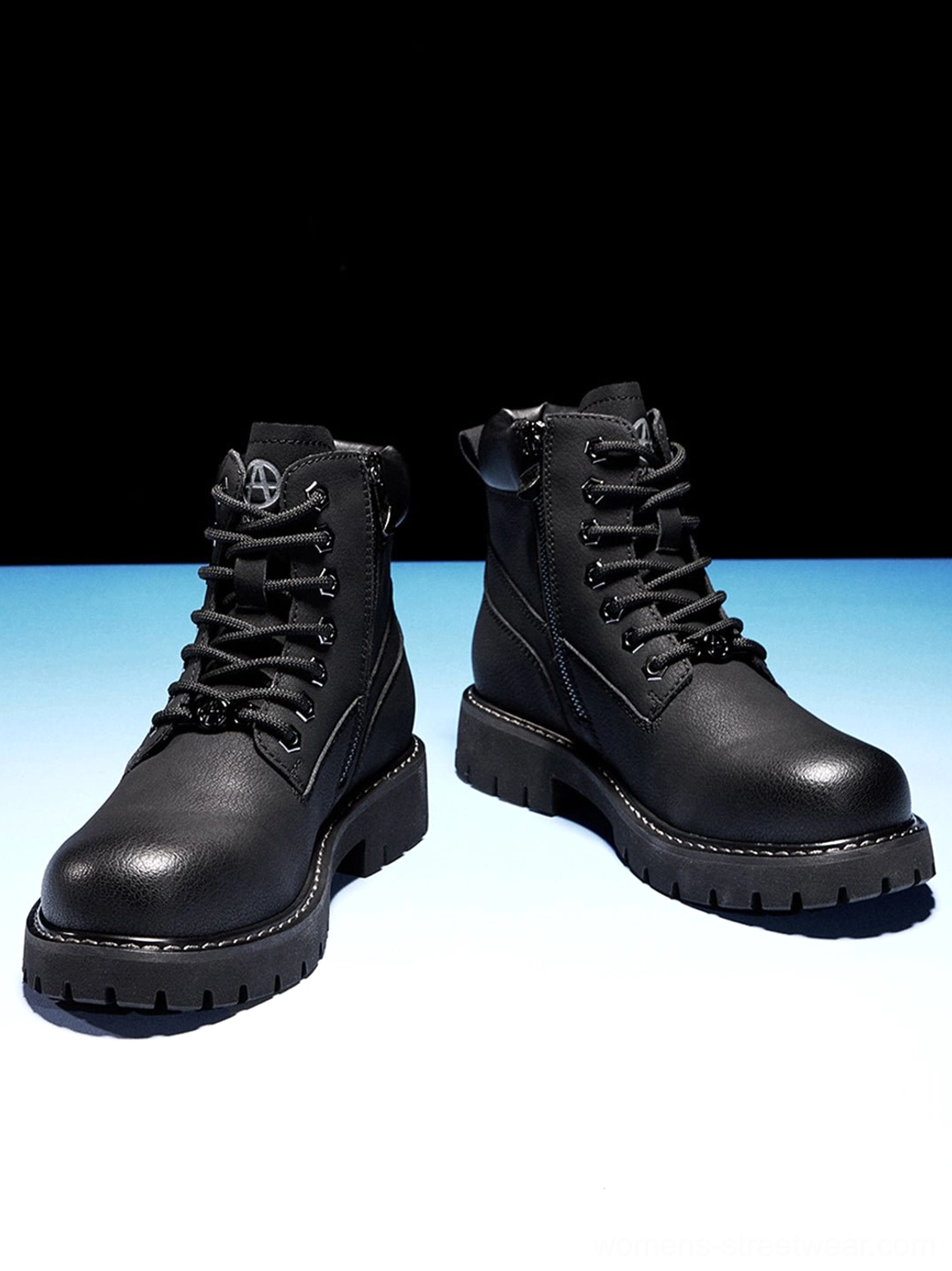 Tactical zip-front lug-sole ankle boots profile shot contemporary streetwear utility essential footwear