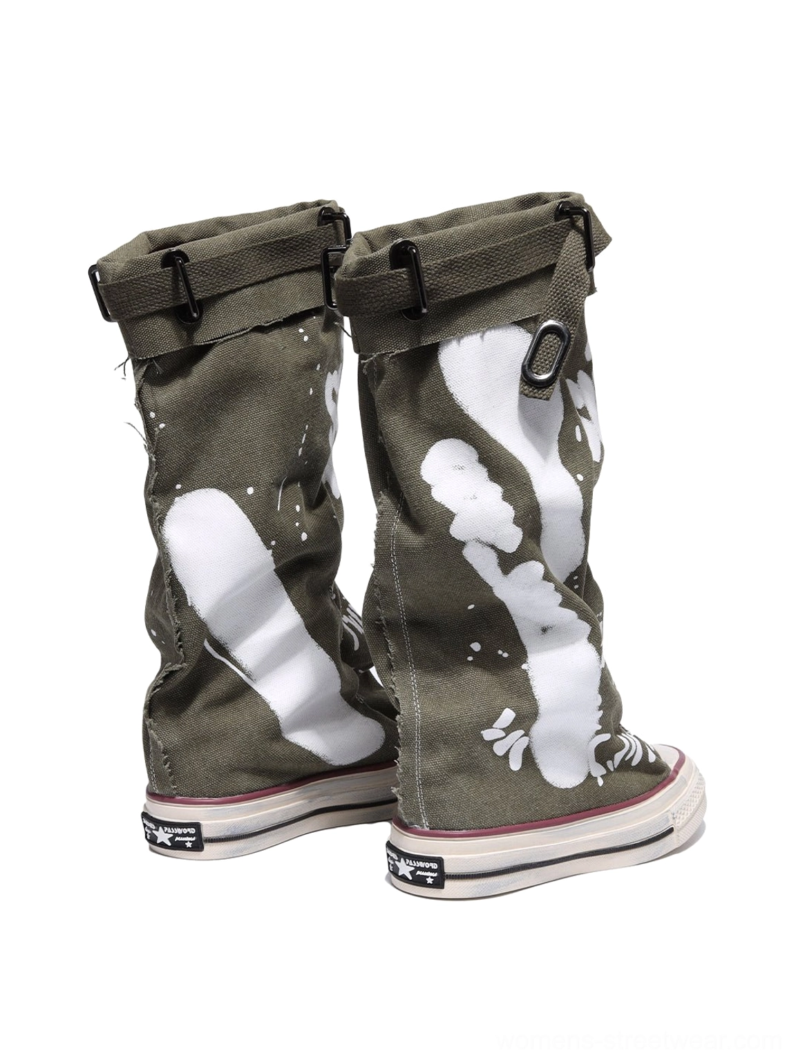 Taupe graffiti canvas slouchy platform tall boots complete product view for oversized streetwear outfits