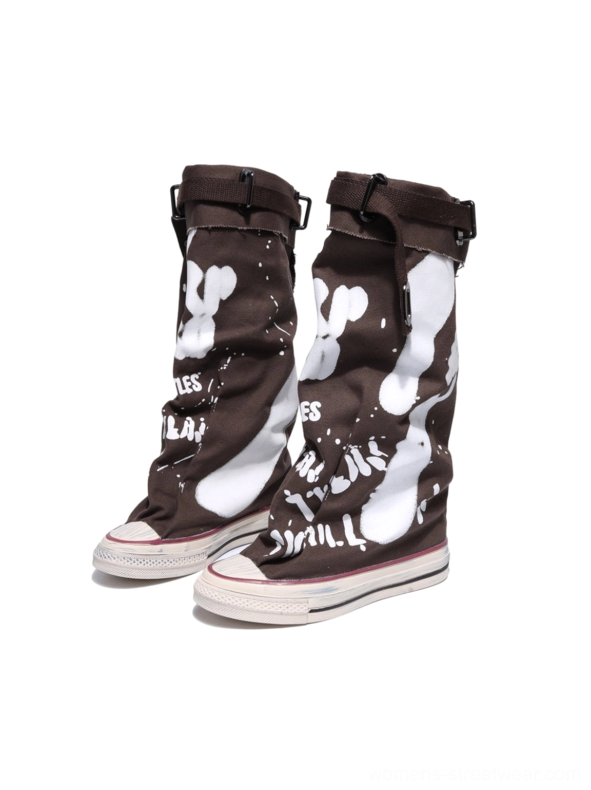 Taupe graffiti canvas slouchy platform tall boots chunky lace-up footwear product image