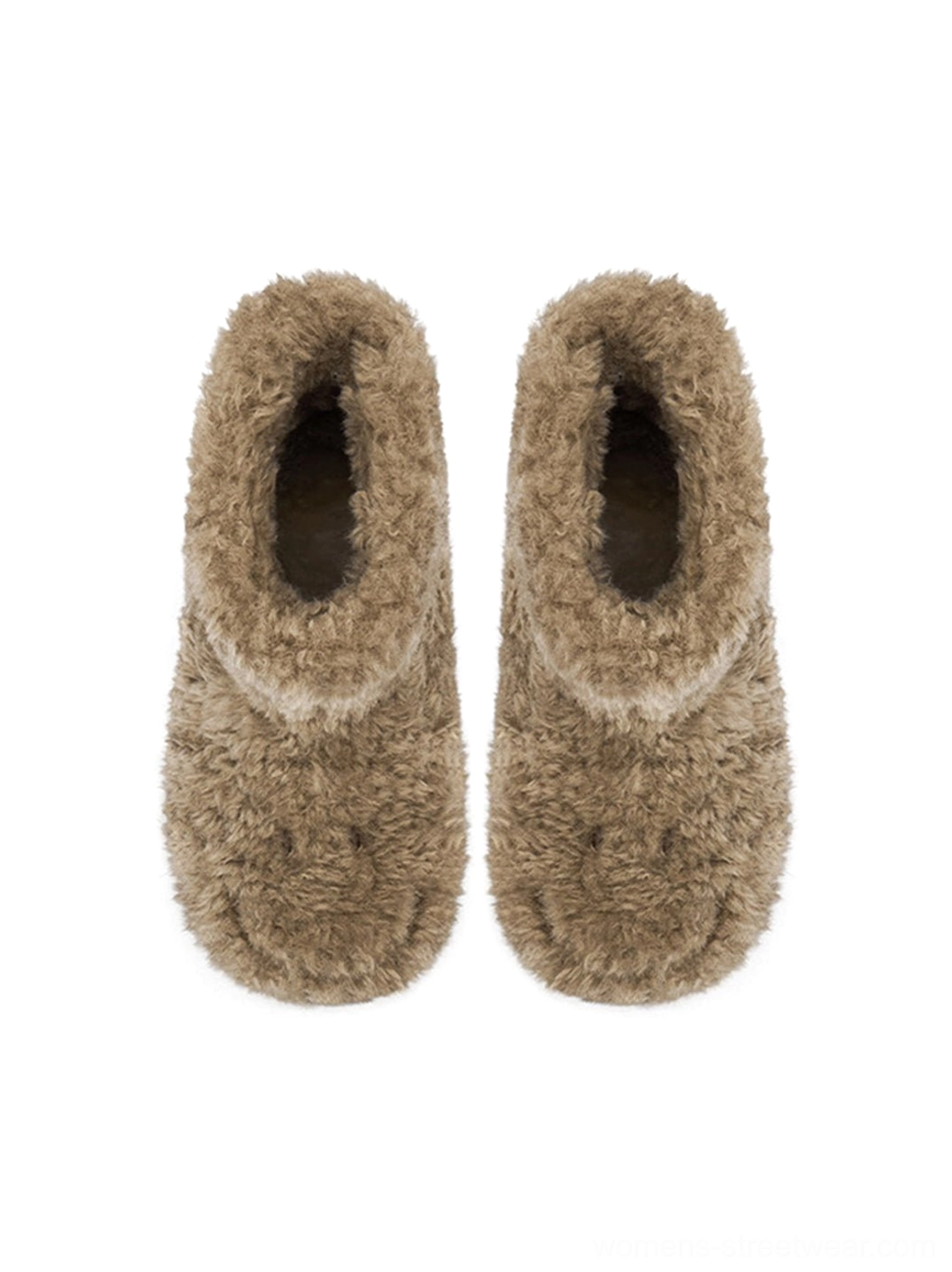 Teddy fleece platform ankle boots with smiley patch and chunky cushioned sole product detail view
