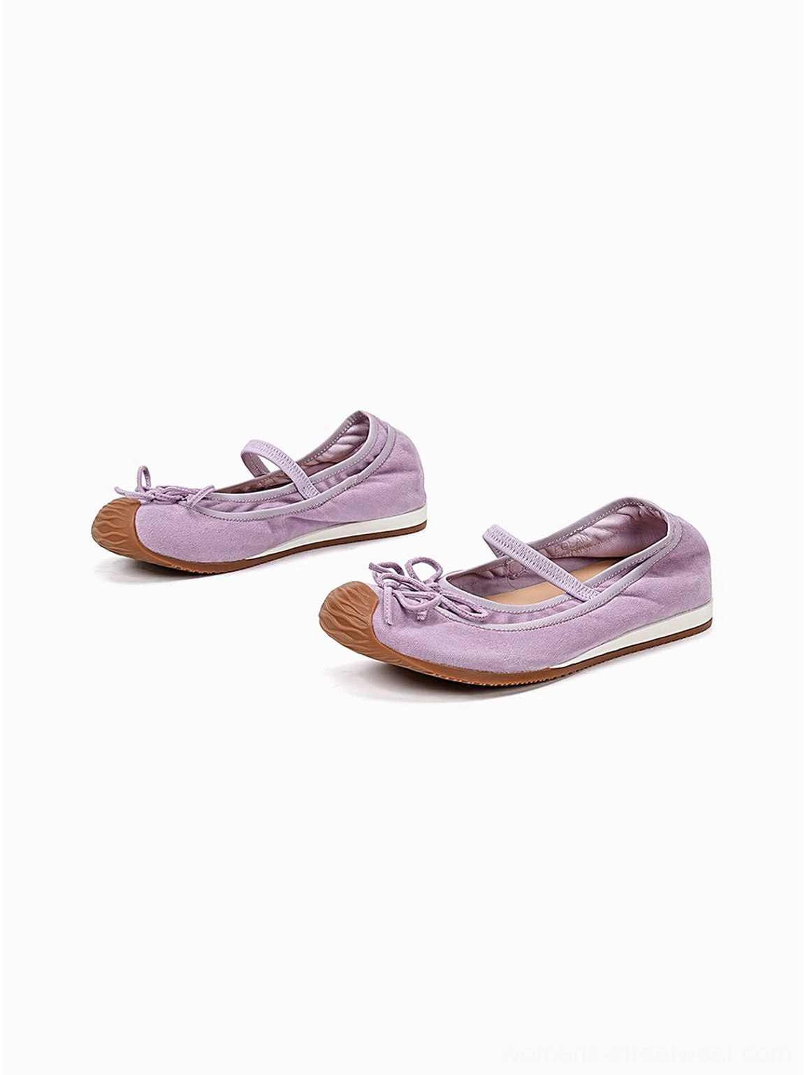 Textured bow Mary Jane ballet flats styled as colorful feminine streetwear shoes for everyday wear