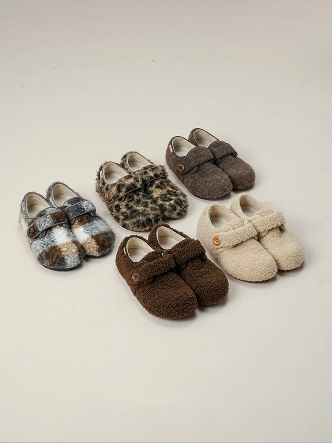 Textured faux fur Velcro slip-on shoes designed for cozy everyday outfits Acubi fashion and Seoul-inspired streetwear