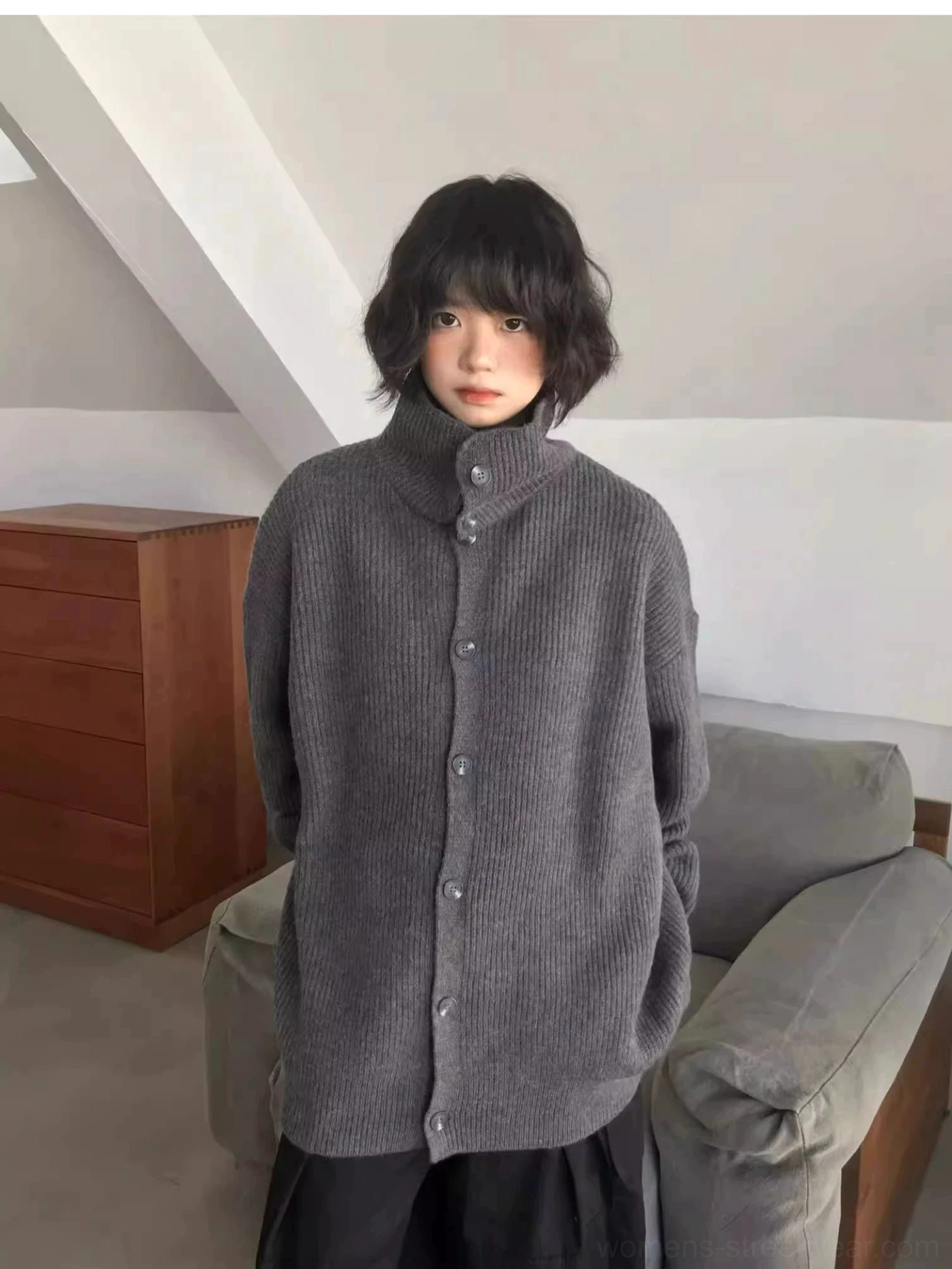 Textured oversized ribbed cardigan sweater designed for minimalist Seoul fashion and contemporary layered outfits