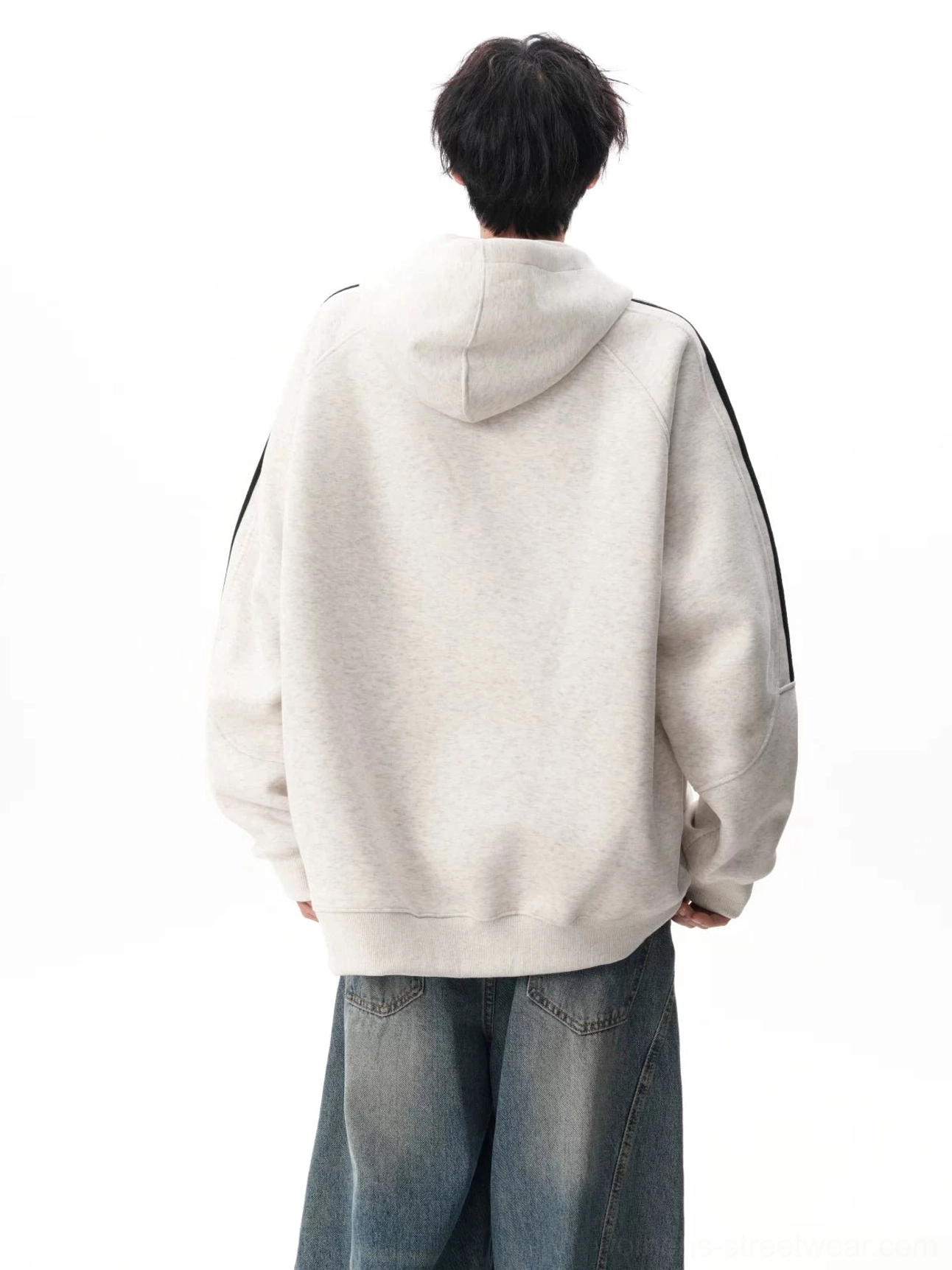Triple stripe oversized zip hoodie product image featuring a relaxed hooded streetwear design for Korean fashion inspired layering