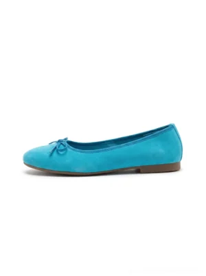 Turquoise blue bow ballet flats with soft matte upper, rounded toe and slim flat sole side product view